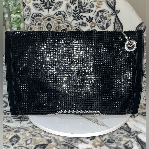 BCBGMaxAzria Shiny Sequin Envelope Clutch, Silvertone Hardware - Picture 4 of 13